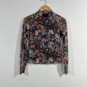 Dealmore Y2K Floral Mesh Mock Neck Top Sheer Fairy Grunge Women Small Whimsigoth